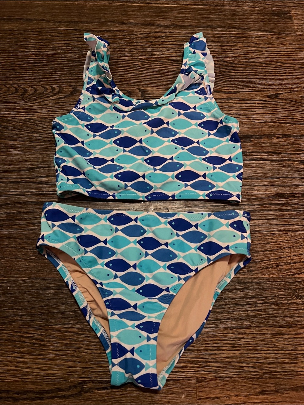 J. Crew Girls Blue Fish-Print Two-Piece Swim Set